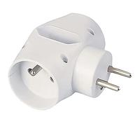 PremiumCord Adaptateur Rond pour 2X Prise Ronde et 1x Prise Plate 230V, Blanc