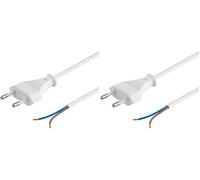 PremiumCord Câble d'alimentation 230V 2m, Bougie Euro pour Une Pointe Ouverte du Câble, Alimentation, 2 Pointes de Exposées, Blanc (Lot de 2)