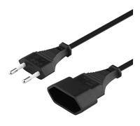 PremiumCord Câble d'Extension 230V 2m, Extension avec Bougie en Euros et Prise Euro, Câble d'Alimentation, Bouchon de Prise, Noir