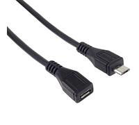 PremiumCord Câble d'Extension Micro USB 2 m, Câble de Données Haut Débit Jusqu'à 480 Mbit/s, Charge, Micro Femelle vers Mâle, 5 Broches, 2X Blindé, Couleur Noir, Longueur 2 m