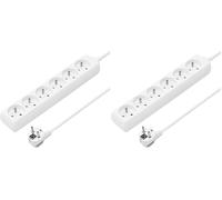 PremiumCord Multiprise 3m, 6 Prises, Rallonge 230V, 6 Prises Françaises Tournées à 45°, Multiprise de Qualité avec Sécurité Enfant, Couleur Blanc (Lot de 2)