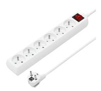 PremiumCord Multiprise avec Interrupteur Secteur 2m, 6 Prises, Rallonge 230V, 6 Prises Françaises Tournées à 45°, Multiprise de Qualité avec Sécurité Enfant, Couleur Blanc