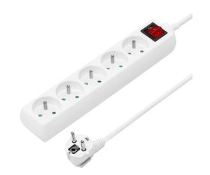 PremiumCord Multiprise avec Interrupteur Secteur 7m, 5 Prises, Rallonge 230V, 5 Prises Françaises Tournées à 45°, Multiprise de Qualité avec Sécurité Enfant, Couleur Blanc