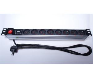 PremiumCord Panel napájecí 1U do 19" racku, 8x230V, přepěťová ochrana, 2m kabel, vypínač