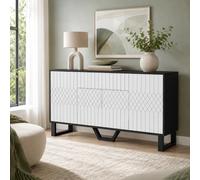 PREMTURE Buffet Bas Blanc en MDF 160x40x77.5cm, Meuble Salon Design Pop-up avec 1 tiroir et 4 Portes de Rangement, Armoire de Rangement pour séjour