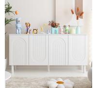 PREMTURE Buffet blanc - Armoire de rangement à 4 portes - Design élégant avec bouton pression - Pieds en bois massif - 160 x 80 x 40 cm