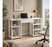 PREMTURE Escritorio Con Tablero Elevable, Mesa de Ordenador Blanca Con Estanterías Laterales y Compartimento Oculto, Mesa de Trabajo Para Oficina en CASA, Dormitorio y Estudio, 140 x 50 cm