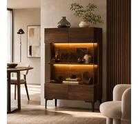 PREMTURE Vitrine avec éclairage LED, Portes en Verre, Meuble Rangement Bois | Éclairage LED | Portes vitrées pour exposition élégante | 2 étagères | Design moderne pour salon et salle à manger
