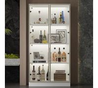 PREMTURE Vitrine Blanche 80cm avec Éclairage LED - Armoire 2 Portes Push-to-Open, Verre Trempé & 4 Étagères, 160cm de Haut - Cave à Vin pour Salon, 80×160×40cm