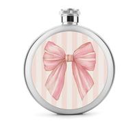 Preppy Flasque ronde portable en acier inoxydable avec nœud rose sur rayures verticales pour liqueur, 140 ml