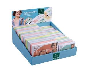 Prés. Comp. avec 38 paquets de 50 flashcards sous film + anneau - bristol ligné perforé - A6 et A7 - Couleurs assorties