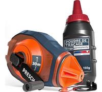 PRESCH Cordeau Traceur de 30m avec craie rouge (150 g) - Dévidage rapide grâce à l'engrenage 6:1 - Hydrofuge et durable - Ligne robuste pour des lignes précises