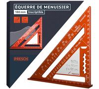 Presch Équerre de menuisier 180mm - Surface innovante effaçable - Aluminium fraisé de haute précision pour des angles de 90° toujours précis - Revêtement résistant et soigné