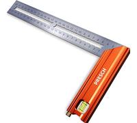 Presch Équerre de Menuisier 250mm - Petite - Avec jauge (25cm), niveau à bulle et pointe à marquage - 90° et 45° degrés - Équerre a chapeau, Équerre de precision et charpentier