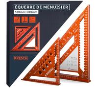 Presch Équerre de menuisier Set - 180mm & 300mm - Surface innovante effaçable - Guide de perçage intelligent - Aluminium fraisé de haute précision pour des angles de 90° toujours précis