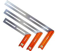 Presch Équerres de Menuisier Set - 200mm, 300mm & 400mm - Set compact tout-en-un - Avec jauge (20cm, 30cm & 40cm), niveau à bulle et pointe à marquage - 90° et 45° degrés - Équerres a chapeau