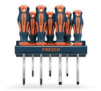 Presch Jeu de 7 tournevis professionnels - Set de tournevis avec têtes plates et cruciformes pour différentes vis types (PZ, PH, SL) - Outils de qualité avec support mural