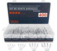 Presch Kit de Rivets aveugles 400 pièces - Jeu complet de rivet pop aluminium/acier de tailles 2,4mm, 3,2mm, 4,0mm et 4,8mm - Lot de rivets aveugles longs