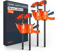 Presch Lot de Serre joints menuisier 150mm et 300mm 4 pcs - Serre joints rapide avec force de serrage 75kg et fonction d'écartement - Stabilité maximale grâce à l’acier carbone et à la fibre de verre