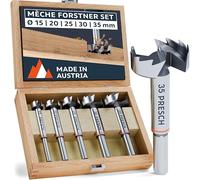 Presch Mèches Forstner - 5pcs Kit compact (15, 20, 25, 30 & 35mm) - Mèches à bois ultra tranchantes et durables - Pointe de centrage de haute précision pour des trous ronds parfaits