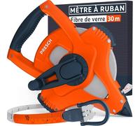 Presch Mètre Ruban 30m - Décamètre en Fibre de Verre résistant - Retour Rapide 3:1 - Verrouillage par Manivelle - Maintien sûr avec crochet multifonctions - Mètre enrouleur, Ruban d'Arpenteur