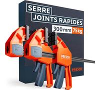 Presch Serre joint menuisier 300mm 2 pcs - Jeu de serre joints rapide avec force de serrage 75kg pour fixation immédiate - Stable grâce à l’acier carbone et fibre de verre - Avec fonction d'écartement
