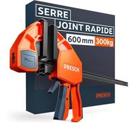 Presch Serre joint menuisier 600mm - Serre joint rapide avec force de serrage 300kg pour fixation rapide - Stable grâce à l’acier carbone et au boîtier en fibre de verre - Avec fonction d'écartement