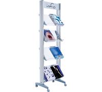 Présentoir à brochures 50 x 167,8 x 38,5 cm (L x H x P) en aluminium transparent, 8 compartiments