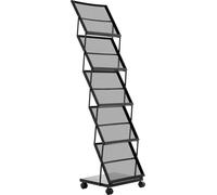 Présentoir à brochures, présentoir pliable à 5 compartiments pour magazines et documentation, présentoir à magazines mobile sur roulettes, porte-journaux et catalogues en métal pour magasins, expositi