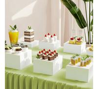 Présentoir à buffet 5 niveaux en acrylique blanc avec base ajourée, convient pour le brunch, le buffet, le mariage, la fête 3 pièces,4 pièces,6 pièces,Ensemble transparent de 6 pièces,Ensemble transpa
