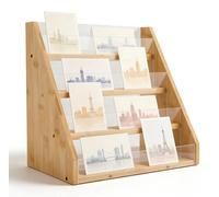 Présentoir à cartes - Présentoir de comptoir à 4 niveaux - Bois - Pour cartes de vœux, cartes postales, autocollants - Jaune