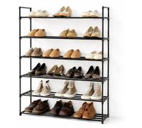 Présentoir à chaussures industriel à 2 étages, empilable, 6 niveaux, en métal, noir, pouvant contenir 30 paires, présentoir à chaussures avec structure métallique