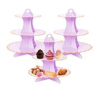 Présentoir à cupcakes, 3 lots de 3 plateaux à dessert, mini gâteaux, fruits, bonbons, biscuits, buffet, support à gâteaux en carton pour anniversaire (violet)