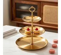 Présentoir à cupcakes à 3 étages en acier inoxydable brossé argenté pour anniversaire, mariage, thé de l'après-midi (doré)