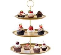Présentoir à cupcakes à 3 étages - Plateau de service doré en acier inoxydable - Présentoir à dessert rond - Présentoir à gâteau pour décorations de table festives, fêtes d'anniversaire, mariages
