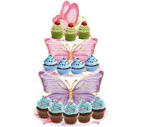 Présentoir à cupcakes - Tour de desserts - Présentoir à gâteaux - Décoration festive - Design à plusieurs niveaux - 27,5 x 47 cm - Violet