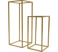Présentoir à fleurs pour mariage et fête - Colonne géométrique en métal - Set de 4 pièces - 20×20×40 & 24×24×60 cm - Fer - Or