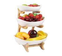 Présentoir à fruits à 3 étages, Corbeille a Fruits avec support en bois résistant, Plateaux de Service pour Gâteaux Fruits Dessert