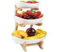 Présentoir à fruits à 3 étages, Corbeille a Fruits avec support en bois résistant, Plateaux de Service pour Gâteaux Fruits Dessert