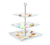 Présentoir à gâteau - RELAXDAYS - 3 étages rectangulaire - Verre & inox - Poignée de transport - Rebords anti-chute