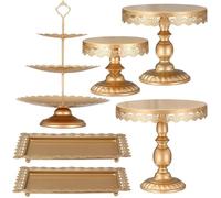 Presentoir a Gateau Support Gâteaux Cristal Rond Affichage Porte-Dessert Décor de Fête Mariage Cake Stand Classique (6pcs, Doré)