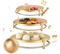 Présentoir à gâteaux 3 pièces en acier inoxydable doré multifonction | Présentoir à gâteau rond pour dessert, charcuterie, biscuits, buffet, collations, mariage, anniversaire