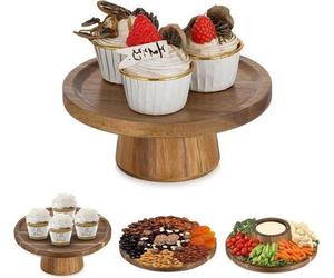 Présentoir à gâteaux Présentoir à cupcakes en bois Vintage Rond - 19.3cm Mariage Après-midi Thé - Fête d'anniversaire Noël Baby Shower