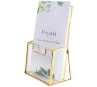 Présentoir à prospectus Feyarl doré A6 en verre pour comptoir ; présentoir pour prospectus, brochures et menus ; publicité et événements