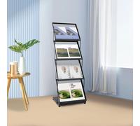 Présentoir à prospectus - Présentoir à magazines pliable A3 - 4 compartiments - Portable pour salon/exposition - Structure métallique - 36 × 27 × 132 cm - Gris foncé