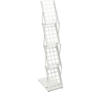 Présentoir à prospectus - Présentoir à magazines pliable avec 4 compartiments - Métal - Dimensions 40 × 18 × 29 cm - Pour salons et expositions - Montage nécessaire - Blanc