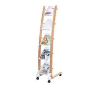 Présentoir Expo Slim mobile sur roulettes pour documents - 5 compartiments A4 - Bois FSC & ABS blanc