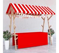 Présentoir de marchand en bois avec auvent rouge et nappe, kiosque de vente en plein air pour magasins de détail, foires avec roues 120 cm