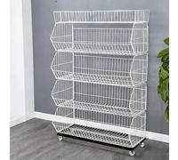 Présentoir de rangement à plusieurs niveaux, étagère mobile à roulettes pour commerces de détail - Étagère en fil métallique blanc avec paniers pour épiceries, supérettes et domicile - Prése