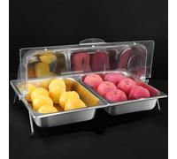 Présentoir de service alimentaire en acier inoxydable à 9 compartiments avec couvercle transparent, organisateur de comptoir, étagère à épices, récipients de buffet pour sauces et confitures, M